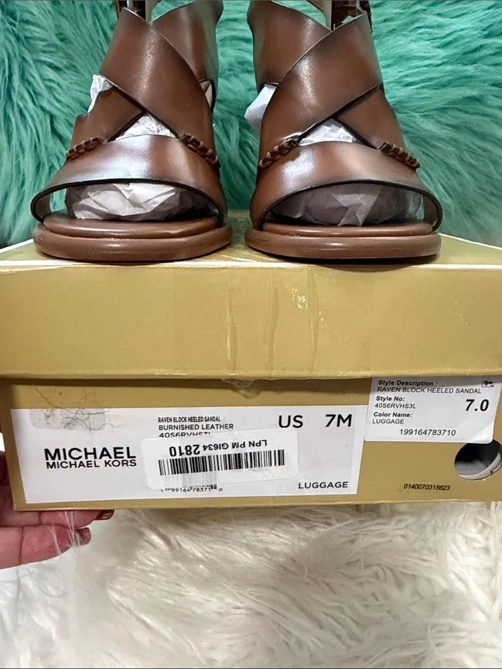NIB Michael Kors Brown Leather Cutout Block Heel Sandals Women’s size 7